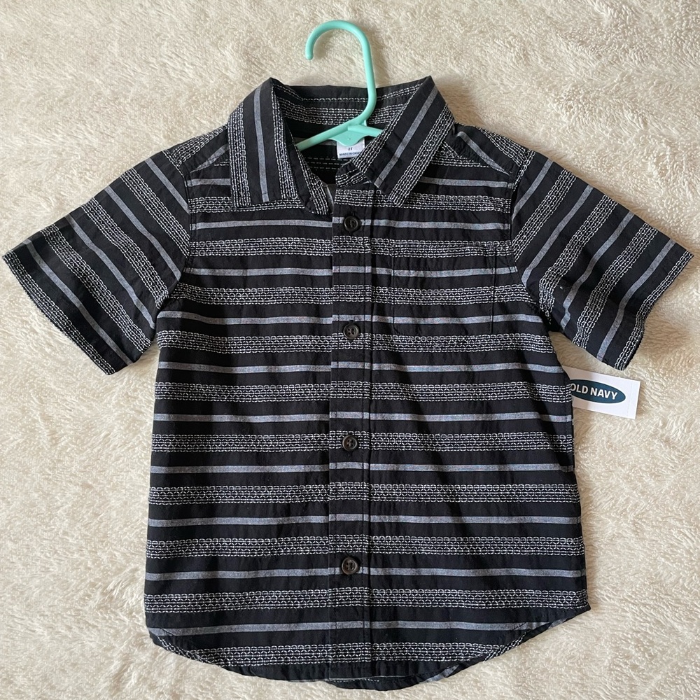 Old Navy Black and Gray Striped Button Down Shirt